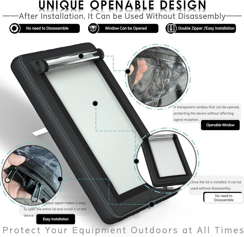 GEHENG حامي غطاء Starlink Gen3، ملحقات طبق الأقمار الصناعية، مادة PVC شفافة + قماش 900D، مقاوم للعوامل الجوية، مضاد للغبار ومقاوم للماء، لأقصى أداء للإشارة والمتانة، أسود - Image 3
